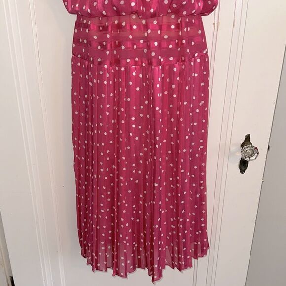 Vintage 80s Stuart Alan Bright Pink Short Sleeve Dress with White Polka Dots - Picture 4 of 10